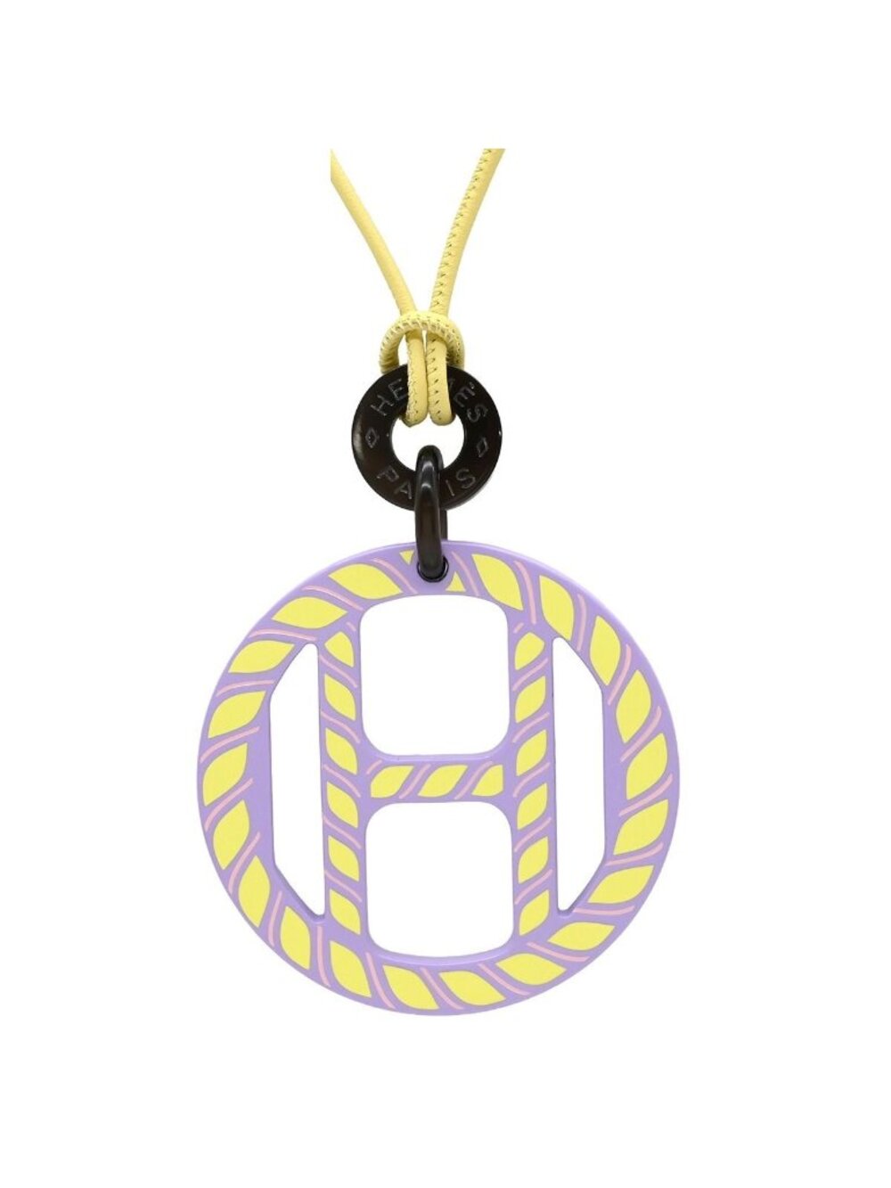 Hermes Necklace Equipe Nautic Buffalo Horn Leather Lacquer Lavender Yellow